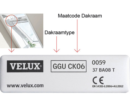 Informatie over dakraammaat en dakraamtype van Velux
