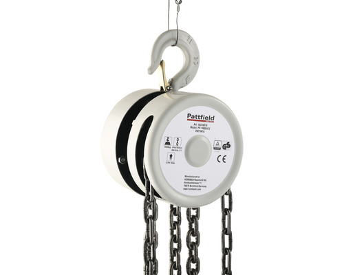 Pattfield kettingtakel met een maximaal draagvermogen van 1000 kilogram.