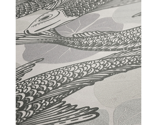 Behang met vis- en waterleliepatroon