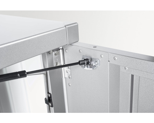 Gedetailleerd aanzicht van een geopende kast met gasveer