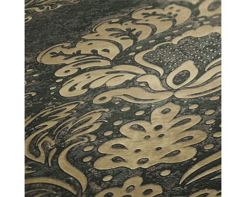 Close-up van een gestructureerd vinylbehang met bloemmotief