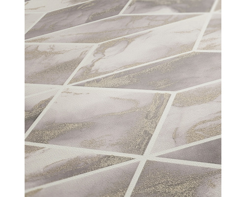 Behang met marmerlook en geometrische vormen