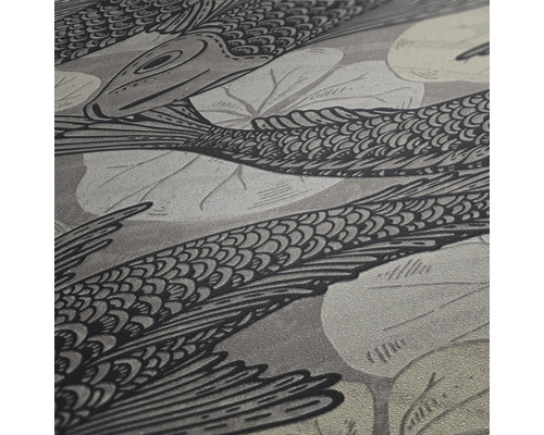 Behang met vis- en waterleliepatroon