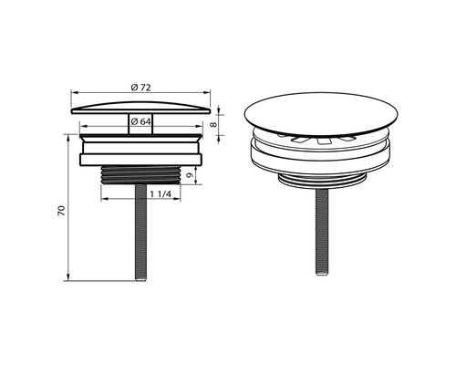 Technische tekening van een wastafelstop met maatvoering