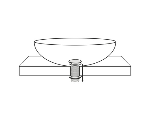 Tekening van een wastafel met verstelbare afvoerplug