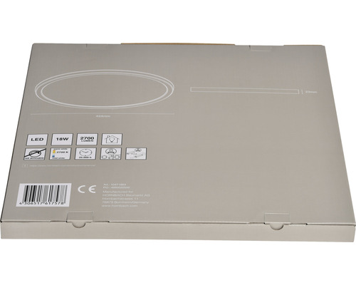 Verpakking van een LED lamp met een vermogen van 18 watt en 2700 lumen lichtopbrengst