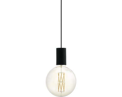 Hanglamp met ronde gloeilamp en zwarte ophanging