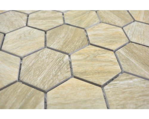 Mozaïektegels met houtlook in zeshoekige vorm