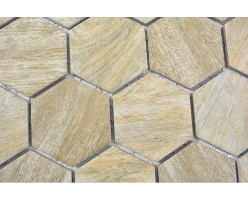 Zeshoekige mozaïektegel met houtlook