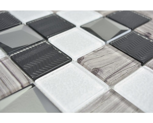 Mozaïektegels met glas-, hout- en golfpatroon
