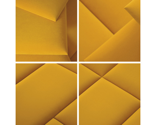 Close-up van gele akoestische panelen met geometrisch patroon voor geluidsabsorptie