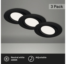 Drie zwarte, verstelbare LED-inbouwspots met neutraal wit licht