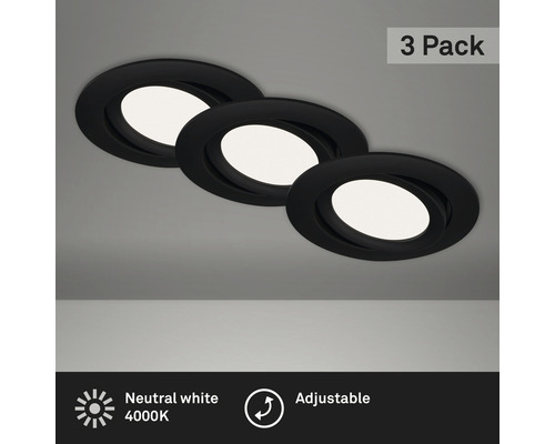 Drie zwarte, verstelbare LED-inbouwspots met neutraal wit licht