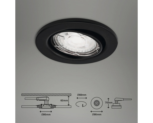 Zwarte plafondinbouwspot met maatvoering