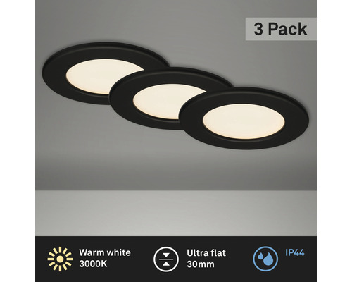 Drie LED inbouwspots, warm wit, ultraplat, IP44
