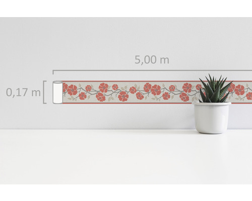 Behangrand met bloemmotief, lengte 5,00 meter, hoogte 0,17 meter