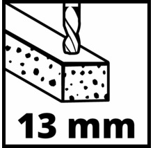 Symbool voor boren in beton tot een diameter van 13 millimeter.