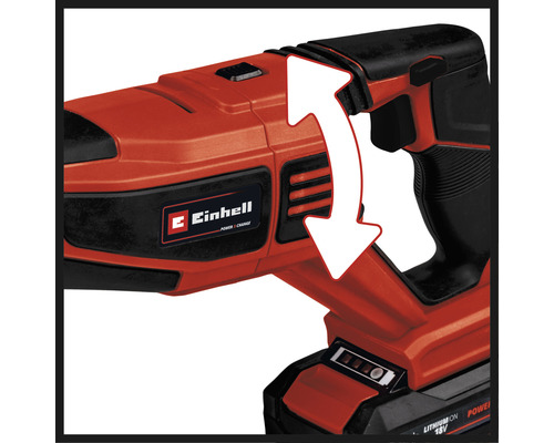 Einhell logo op een accuboormachine met draaibewegingspijl