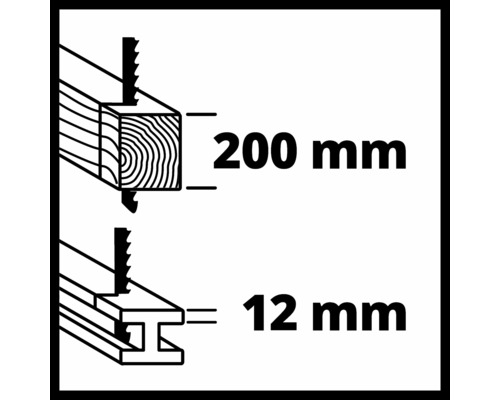Snijdiepte 200 millimeter in hout, 12 millimeter in staal