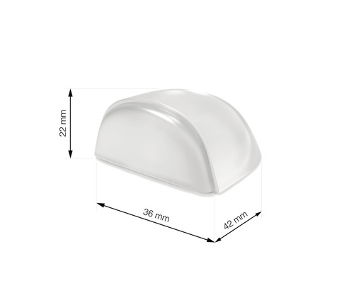 Enkele transparante deurstoppper met afmetingen van 36 mm x 42 mm x 22 mm