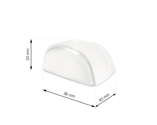Deurstopper met afmetingen 22 mm hoog, 36 mm lang en 42 mm breed.