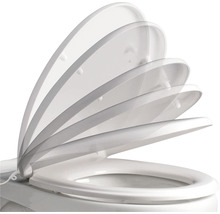 Witte toiletbril met softclose in verschillende openingsstanden