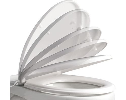 Witte toiletbril met softclose in verschillende openingsstanden