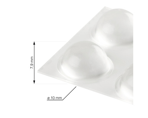 Transparante buffers met afmetingen van 7,9 millimeter hoogte en 10 millimeter doorsnede.