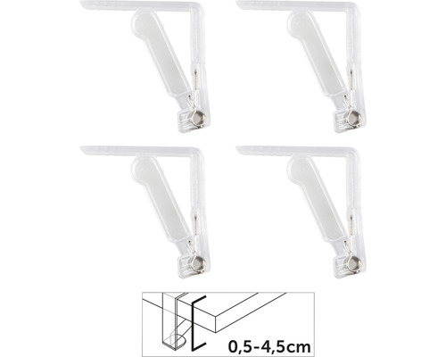 Vier tafelkleedklemmen van kunststof