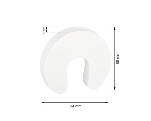 Witte deurstopper met afmetingen van 94 millimeter bij 86 millimeter bij 17 millimeter.