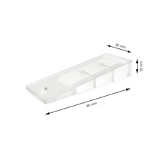 Kunststof keg met afmetingen 95 mm x 32 mm x 16 mm.