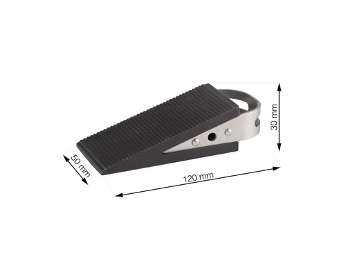 Zwarte deurstopper met afmetingen van 120 mm lengte, 50 mm breedte en 30 mm hoogte