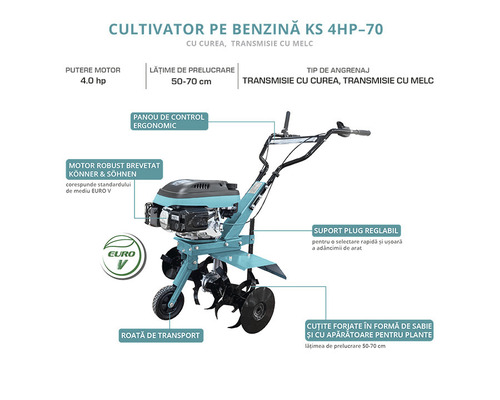 Benzinecultivator KS 4HP-70 met riem en wormwielaandrijving