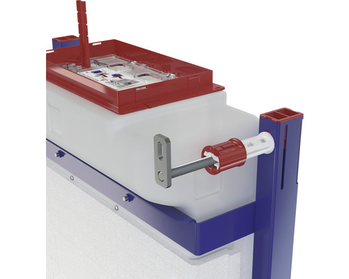 Detailopname van een gemonteerd inbouwreservoir met bevestigingsmaterialen