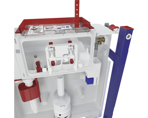 Binnenkant van een inbouwreservoir voor een hangend toilet.