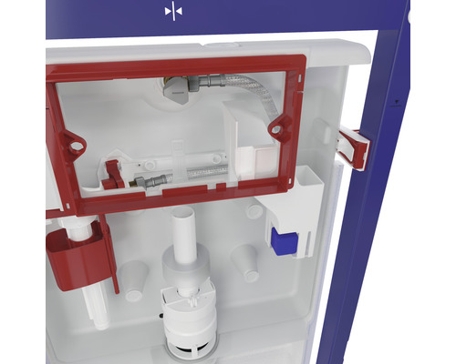 Binnenaanzicht van een inbouwreservoir met spoelmechanisme