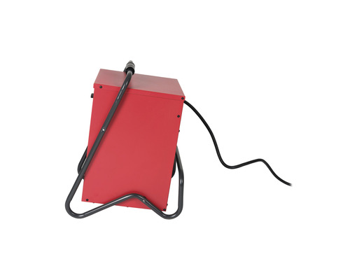 Rood verwarmingstoestel met zwarte kabel en frame