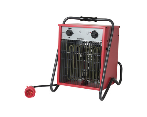 Elektrische kachel met negen kilowatt vermogen en handgreep.