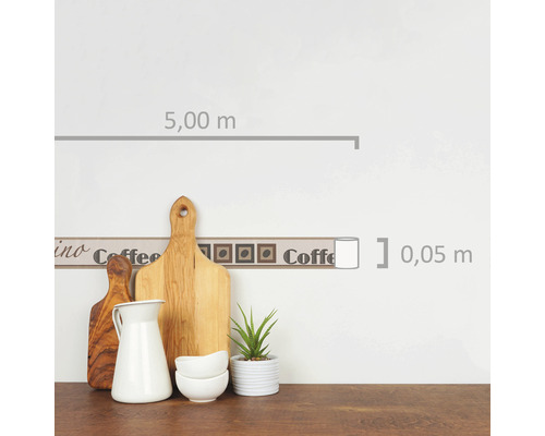 Borduur met koffiemotief, lengte 5 meter, breedte 0,05 meter