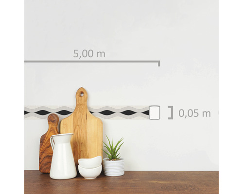 Wandbordüre met grafisch patroon, rollengte 5,00 meter, rolbreedte 0,05 meter