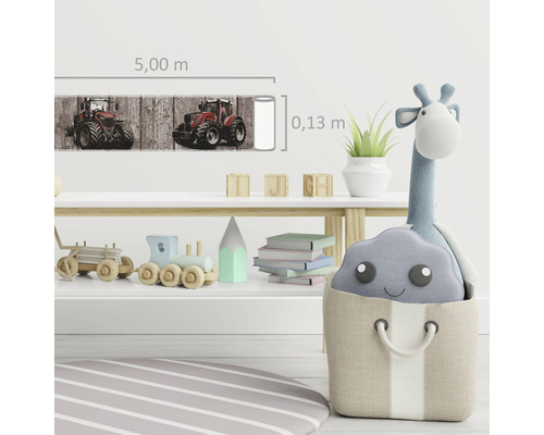 Wandborduur met tractor motieven in de kinderkamer, lengte vijf meter, hoogte 0,13 meter
