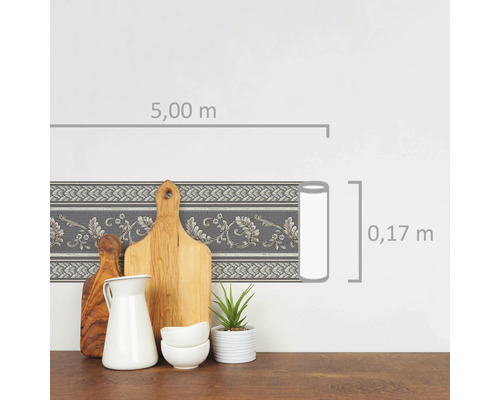 Decoratieve rand met bloemmotief, 5,00 m lengte en 0,17 m breedte.