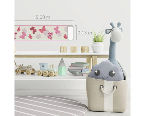 Borduur met vlinderpatroon in kinderkamer, 5,00 meter lang en 0,13 meter hoog