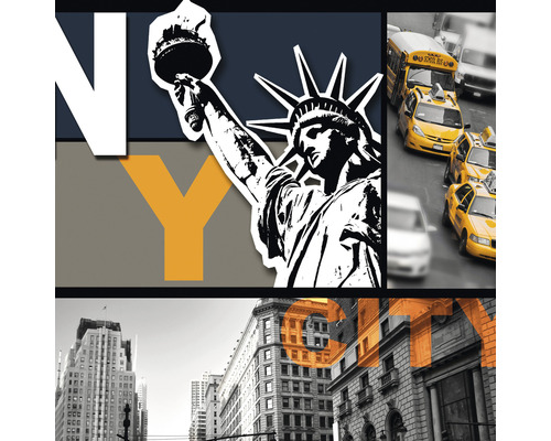 Collage met het Vrijheidsbeeld, taxi''s en gebouwen in New York