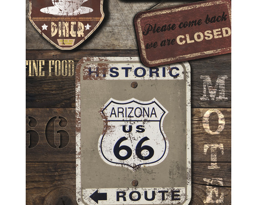 Decoratief wandpaneel met Route 66 en diner motieven