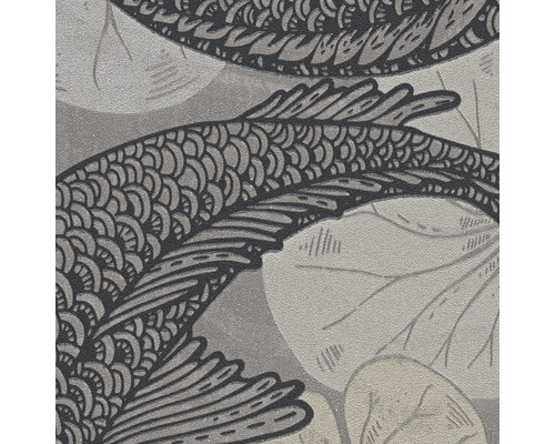 Detail van een behang met vis- en lotusbloempatroon