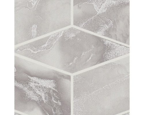 Close-up van zeshoekige wandtegels met marmerpatroon.