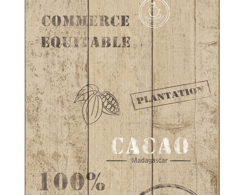 Behang met cacao motieven op houten planken look