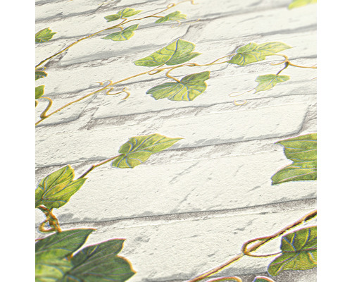 Behang met steenmotief en klimopdecoratie