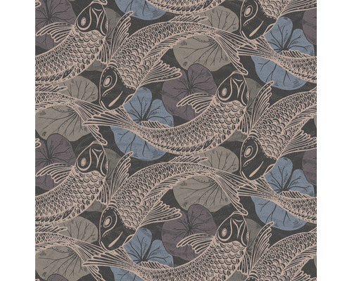 Behang met vismotief en lotusbladeren